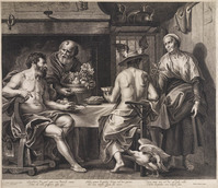 KG 04985
<br/>
Jupiter en Mercurius bij Philemon en Baucis
<br/>
<em>Lauwers, Nicolaes (1600-1652)</em>